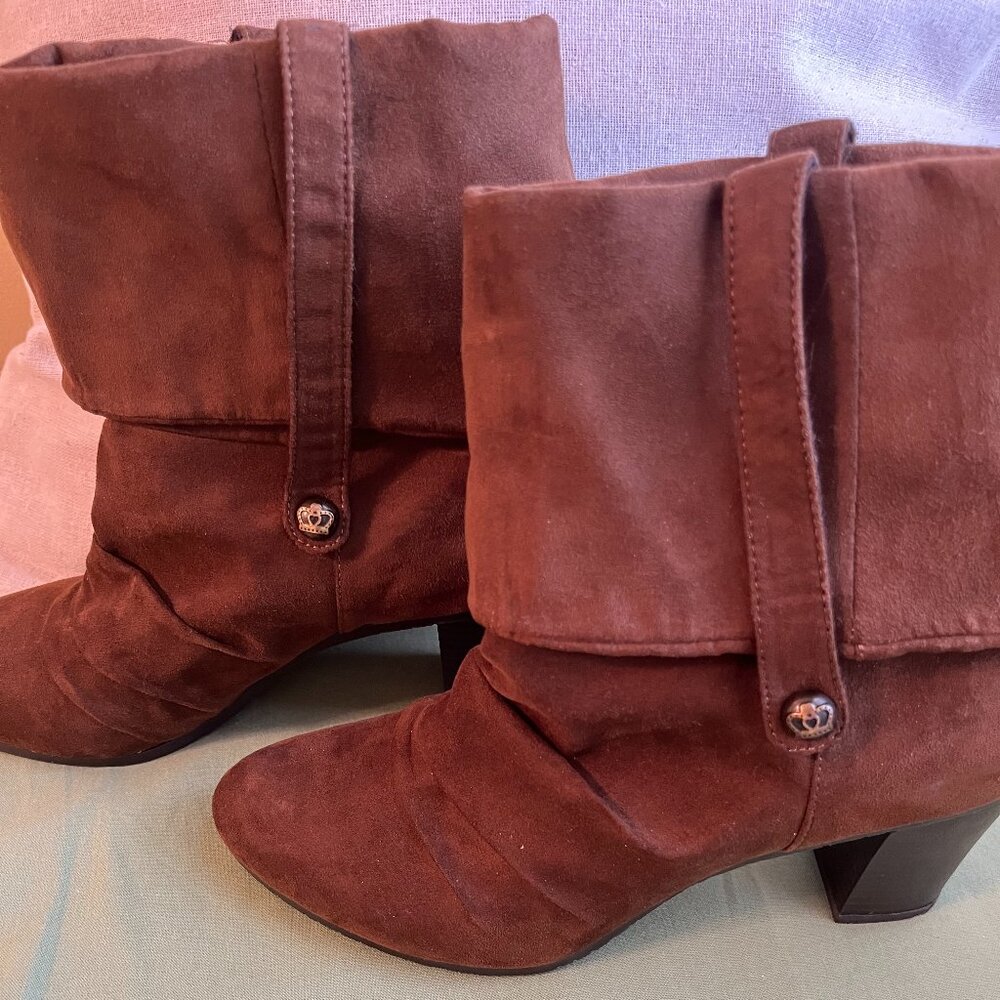 Brown Faux Suede Cuffed Boots